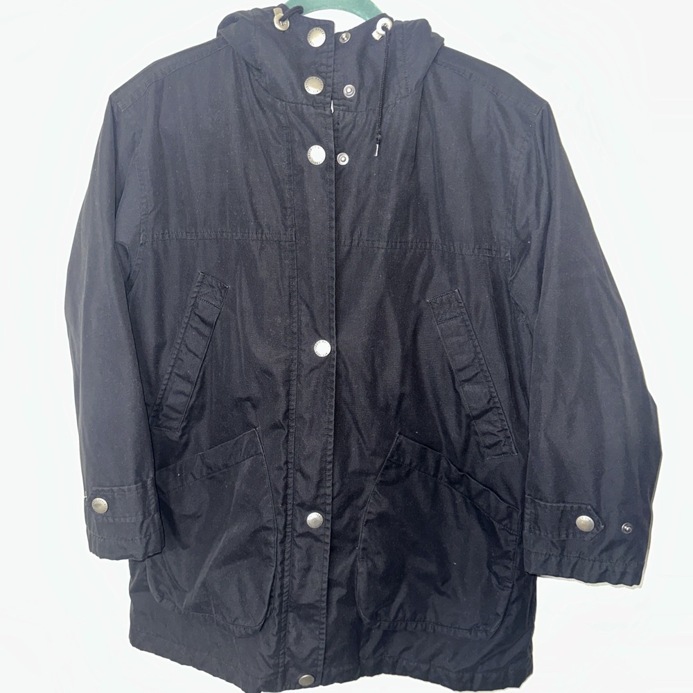 Eddie Bauer Women's r Jacket‎ Black Full Zip Hooded Pockets Lined Size S/p